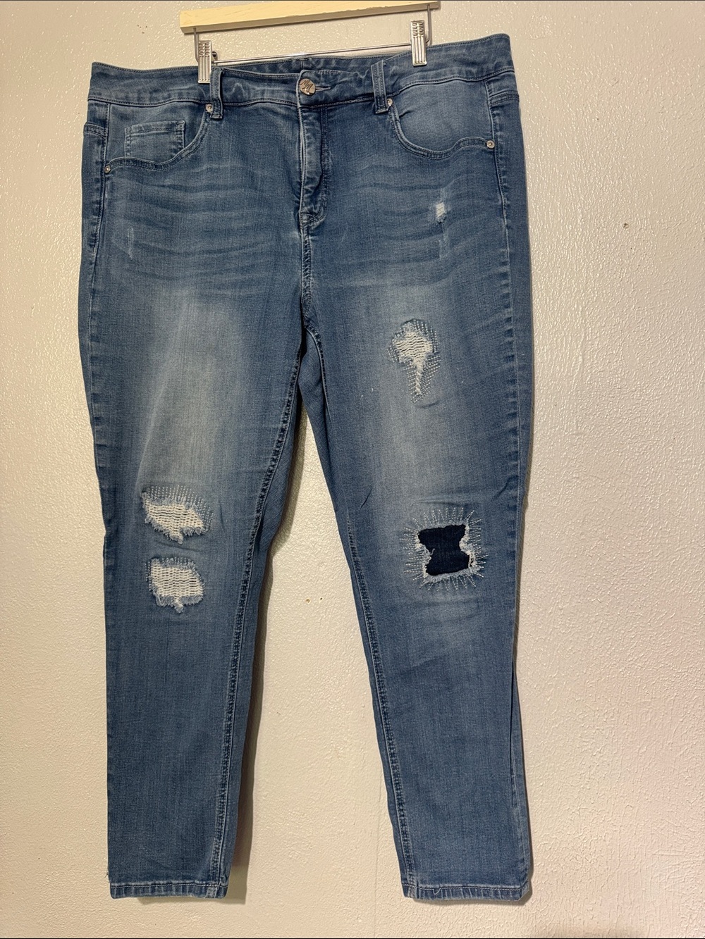 Melissa McCarthy Seven7 Distressed Patched Skinny Jeans 20W